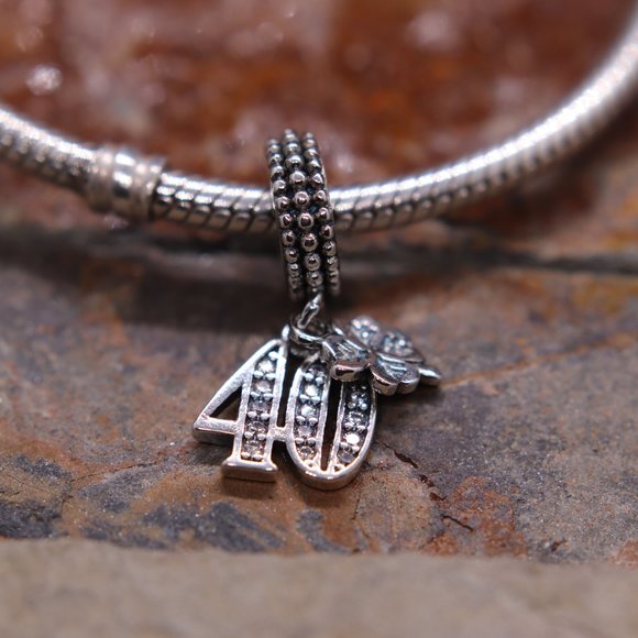 Happy 40th Birthday Dangle Bracelet Charm S925 Sterling Silver Fits Pandora - Picture 5 of 6